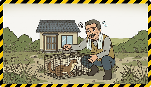 害獣を勝手に捕まえようとしている人のイラスト