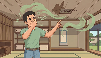 強烈な悪臭と建物の腐敗
