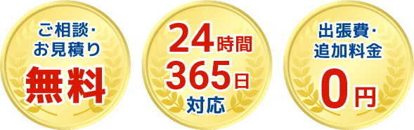 ご相談・お見積もり無料 24時間365日対応 出張費・追加料金0円