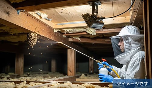 天井裏にできたミツバチの巣の除去の作業イメージ