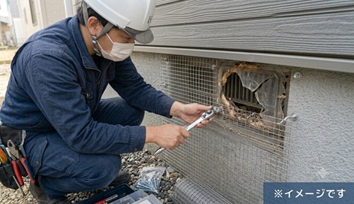 床下からイタチの追い出しと通風口の封鎖の作業イメージ